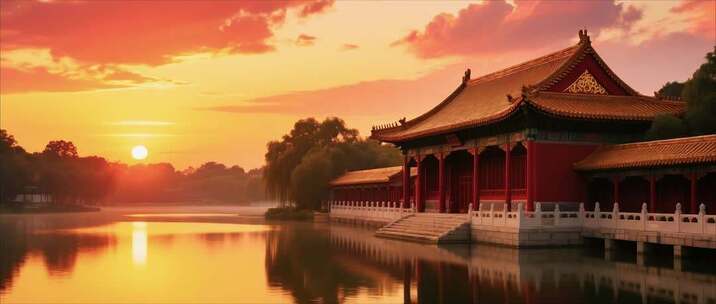 故宫夕阳下的古典建筑景观