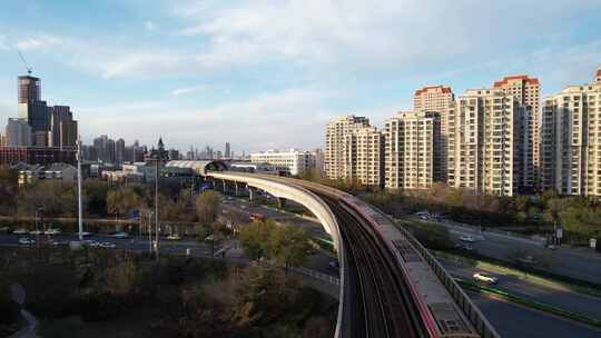 天津海河复兴门地铁站海津大桥城市交通风光