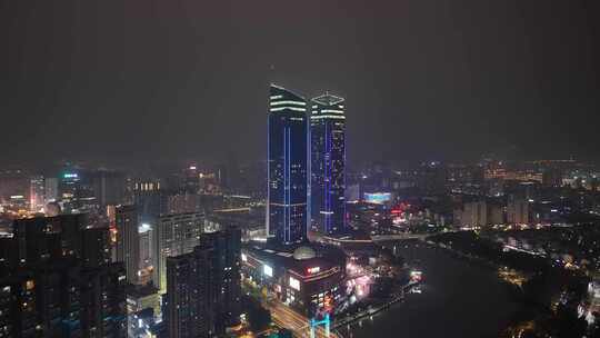 浙江湖州夜景湖州银泰百货夜景航拍