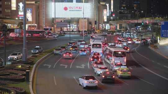 上海徐家汇商圈道路车流夜景