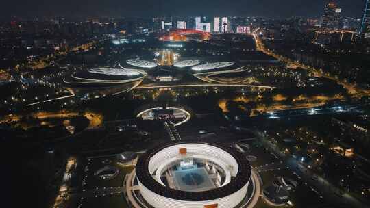 航拍南京地标夜景