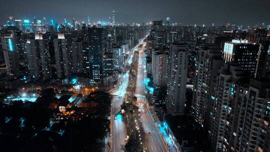 上海衡山路夜景航拍