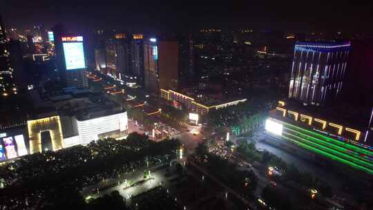 河北邯郸城市高楼建筑夜景交通航拍