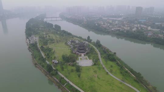 航拍湖南衡阳东洲岛4A景区