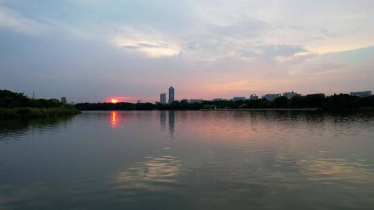 2022广州海珠湖航拍公园珠江新城夕阳