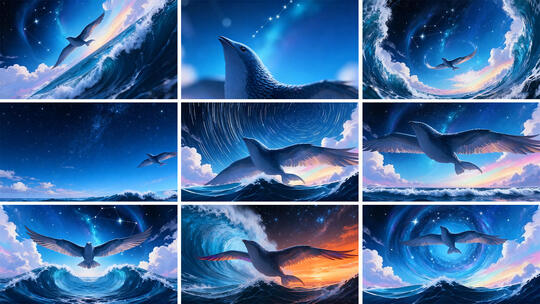 鲲鹏 古代神兽 星夜海浪海鸥逐梦天涯