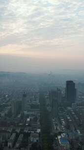 山东淄博城市清晨日出竖屏航拍