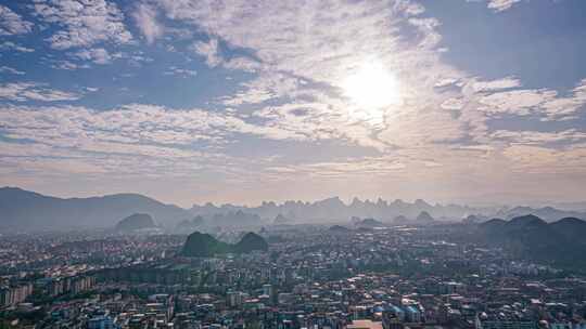 桂林城市全景风光城市天际线天空航拍延时