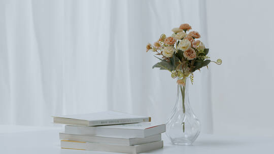 白背景空境 花瓶 书籍