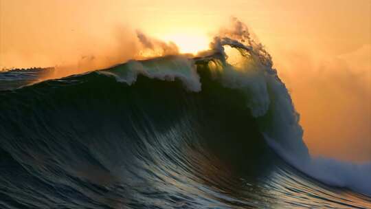 夕阳大海海浪翻滚