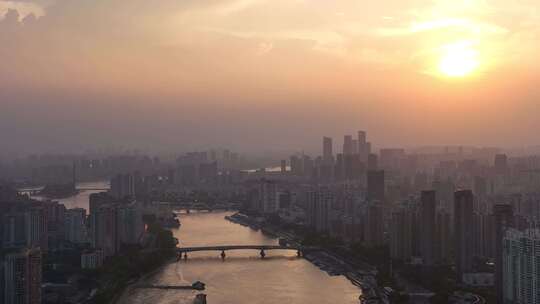 福州日落航拍夕阳城市建筑风光早晨日出阳光