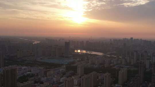 城市黄昏全景鸟瞰高楼建筑景象