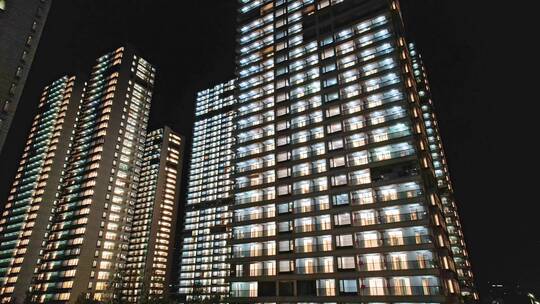 高层建筑住宅小区亮灯验收夜景航拍