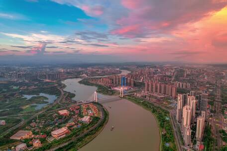 南宁航拍延时夕阳夜景龙岗邕江方特