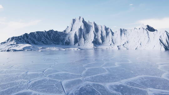 冬季寒冷的雪山与冰面循环动画背景3D渲染