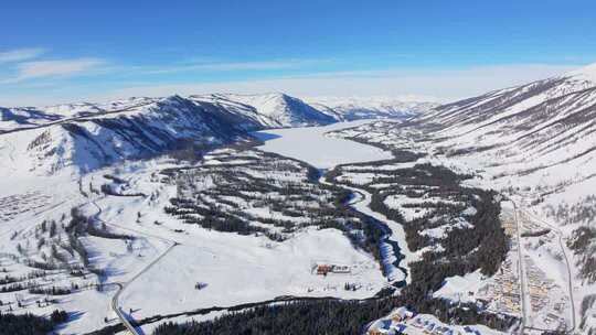 新疆阿勒泰地区喀纳斯景区雪景航拍