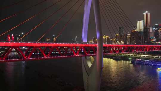 重庆东水门长江大桥夜景航拍