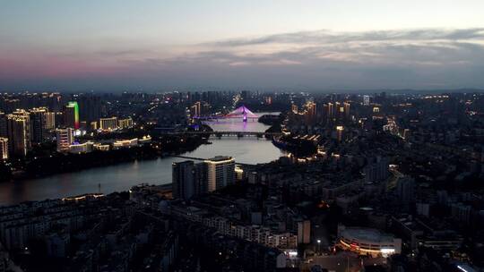 江西省赣州市赣江及沿岸城市风光夜景航拍