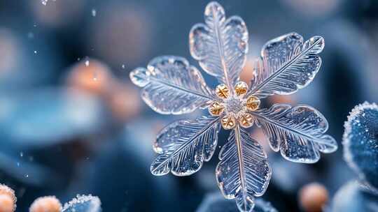 精美雪花特写，展现冬日冰晶之美