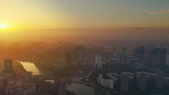 成都天府新区绝美晚霞日落航拍城市大景