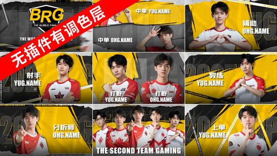 黄黑5人物介绍游戏战队队伍体育运动比赛高清AE视频素材下载