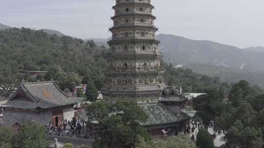 航拍山西临汾洪洞县广胜寺飞虹塔琉璃塔