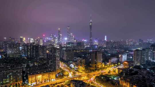 广州海珠_客村立交桥_夜景车流_航拍延时