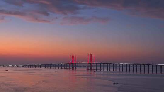 青岛胶州湾跨海大桥夜景航拍