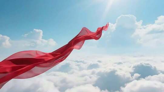 飘在空中的红色绸带