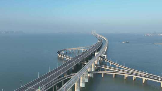 泉州湾跨海大桥航拍泉州湾大桥海景视频素材模板下载