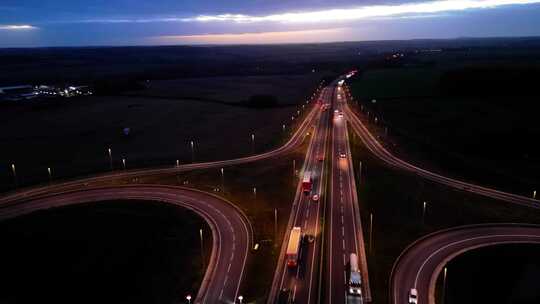 航拍夜晚高速公路高架