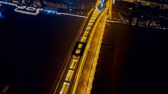 浦西卢浦大桥夜景航拍