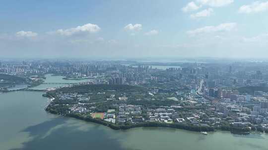 武汉东湖风景区航拍城市湖泊风景建筑风光