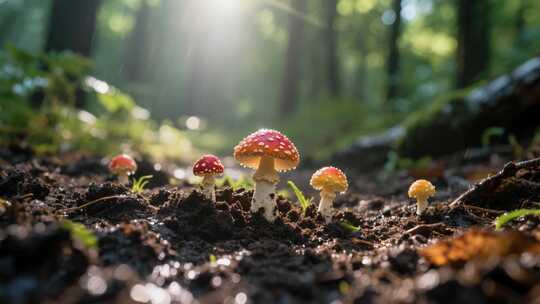 夏天雨后蘑菇阳光清新自然生态视频