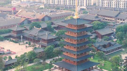 航拍上海宝山寺佛教寺院自然风光