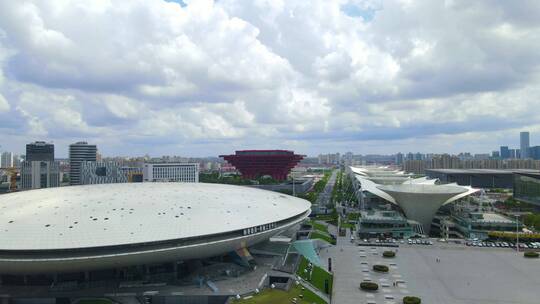 上海世博园梅赛德斯奔驰文化中心4K航拍视频素材模板下载