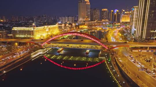 天津海河金钢桥夜景航拍