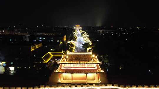 湖北襄阳古城古城门北街夜景灯光航拍