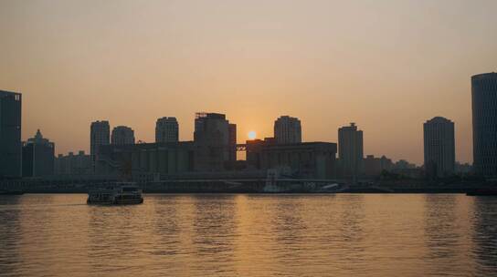 上海 江上日出 摆渡船 黄昏 日落视频素材模板下载