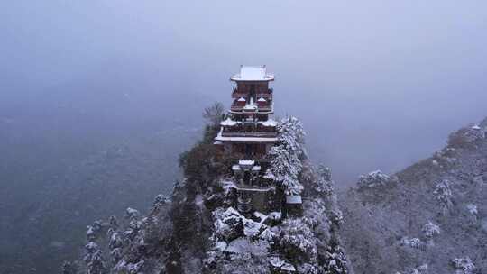 西安终南山南五台雪景航拍