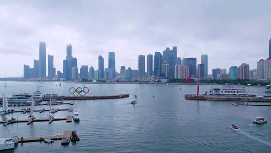 青岛五四广场海边城市旅游航拍