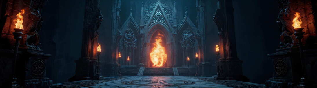 神秘城堡内火焰燃烧场景