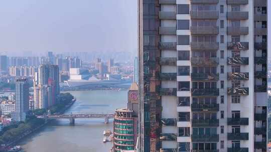 广州海珠区珠江航拍城市高楼大厦摩天大楼城视频素材模板下载