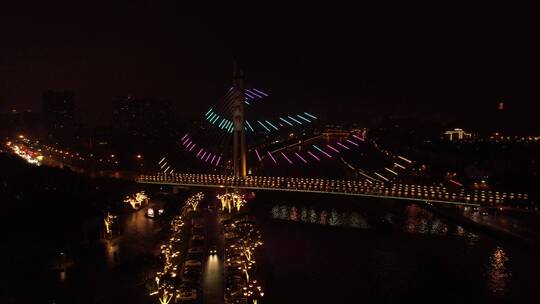 无锡蓉湖大桥灯光夜景航拍