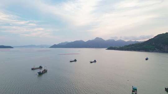 福建宁德霞浦海面上的渔船航拍