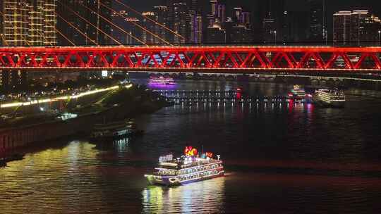 重庆长江索道夜景航拍