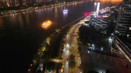 广州海珠区阅江西路猎德大桥夜晚夜景珠江航