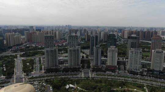 河南郑州会展中心高楼建筑航拍