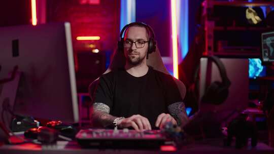 男人游戏玩家玩虚拟视频游戏戴着耳机的职业