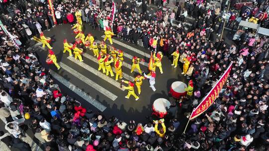 河南宜阳县元宵节社火表演节日庆祝航拍